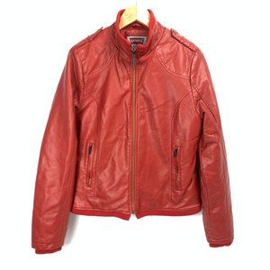 Levis Faux Red Leather Fleece Lined Truckers Jacket Medium